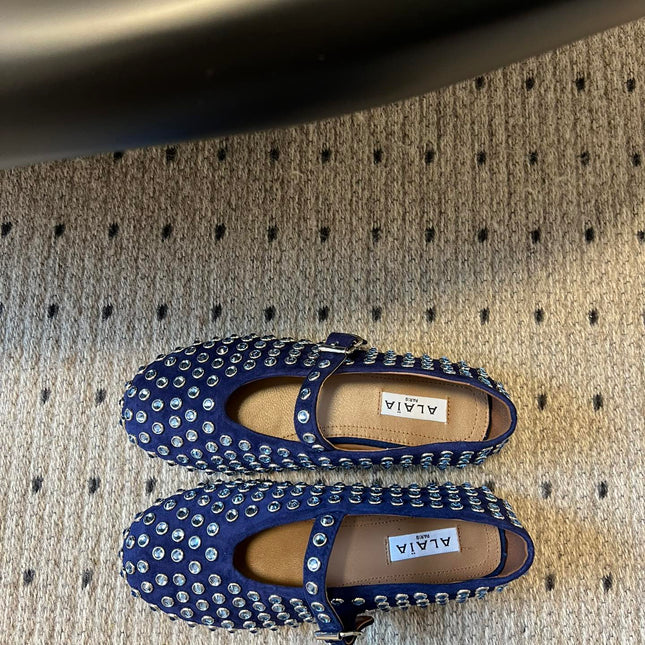 STRASS BALLET FLATS IN COBALT BLUE LAMBSKIN