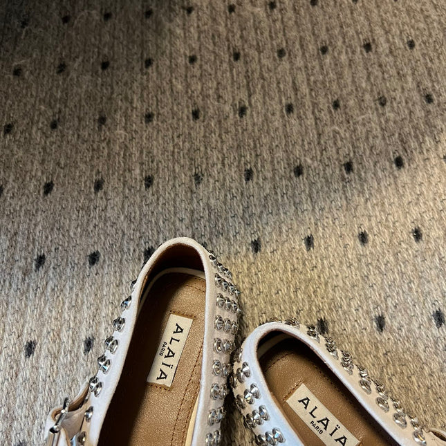 STRASS BALLET FLATS IN WHITE LAMBSKIN