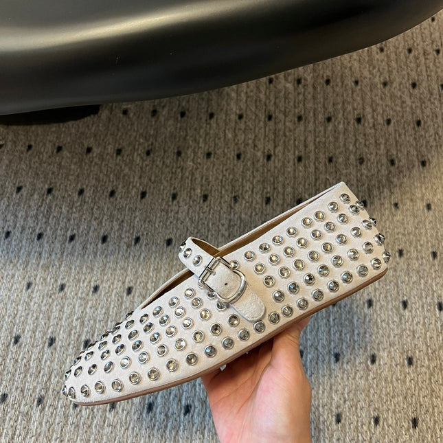 STRASS BALLET FLATS IN WHITE LAMBSKIN