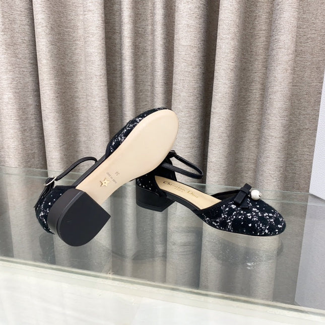 PEARL MARY JANE PUMP IN BLACK MIX WHITE TWEED 30 MM