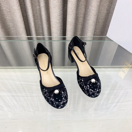 PEARL MARY JANE PUMP IN BLACK MIX WHITE TWEED 30 MM