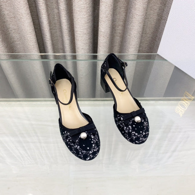 PEARL MARY JANE PUMP IN BLACK MIX WHITE TWEED 30 MM