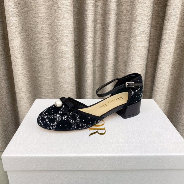 PEARL MARY JANE PUMP IN BLACK MIX WHITE TWEED 30 MM