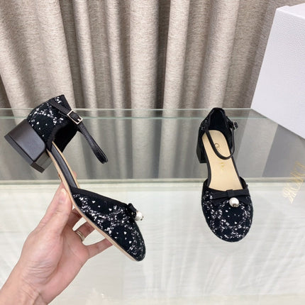 PEARL MARY JANE PUMP IN BLACK MIX WHITE TWEED 30 MM