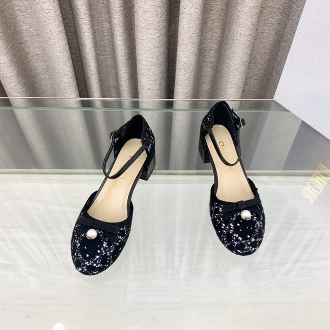 PEARL MARY JANE PUMP IN BLACK MIX WHITE TWEED 30 MM