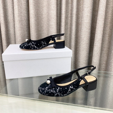 PEARL MARY JANE SLINGBACKS IN BLACK MIX WHITE TWEED 30 MM