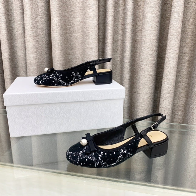 PEARL MARY JANE SLINGBACKS IN BLACK MIX WHITE TWEED 30 MM