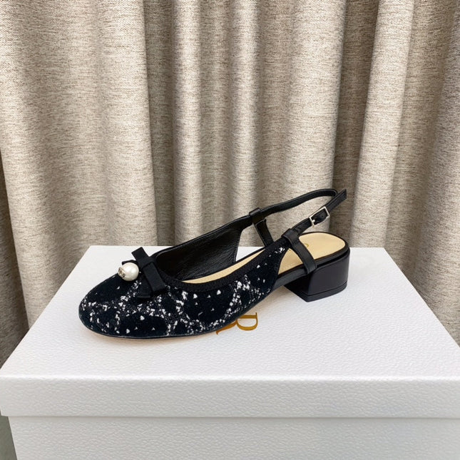 PEARL MARY JANE SLINGBACKS IN BLACK MIX WHITE TWEED 30 MM