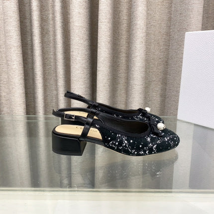 PEARL MARY JANE SLINGBACKS IN BLACK MIX WHITE TWEED 30 MM