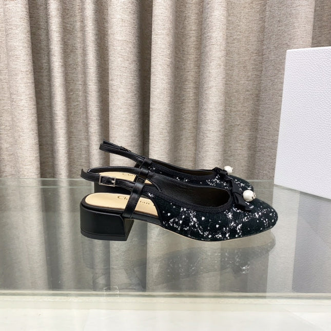 PEARL MARY JANE SLINGBACKS IN BLACK MIX WHITE TWEED 30 MM