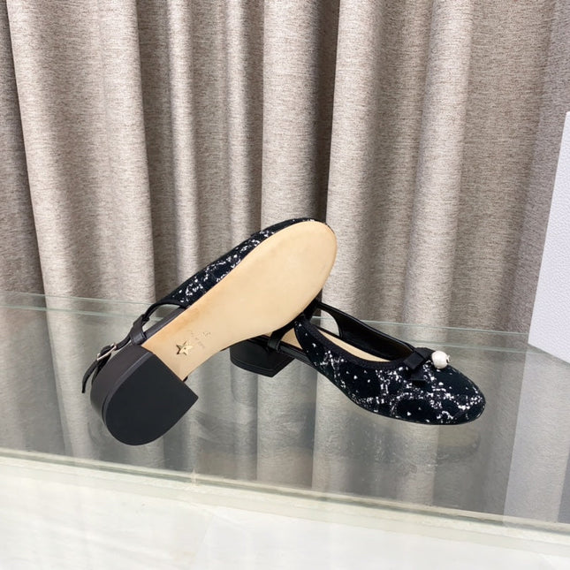 PEARL MARY JANE SLINGBACKS IN BLACK MIX WHITE TWEED 30 MM