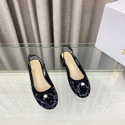 PEARL MARY JANE SLINGBACKS IN BLACK MIX WHITE TWEED 30 MM