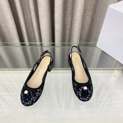PEARL MARY JANE SLINGBACKS IN BLACK MIX WHITE TWEED 30 MM
