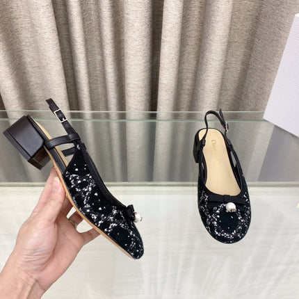 PEARL MARY JANE SLINGBACKS IN BLACK MIX WHITE TWEED 30 MM