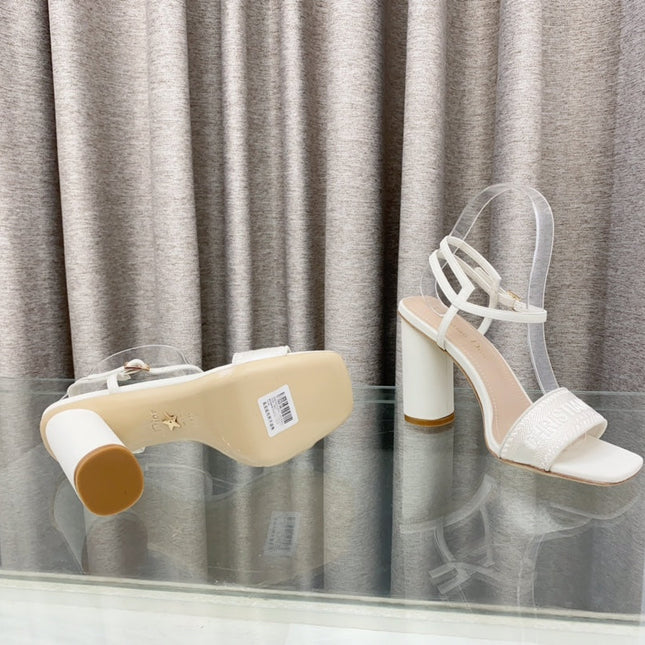 DWAY HIGH HEEL EMBROIDERED SANDAL WHITE CALFSKIN 95 MM