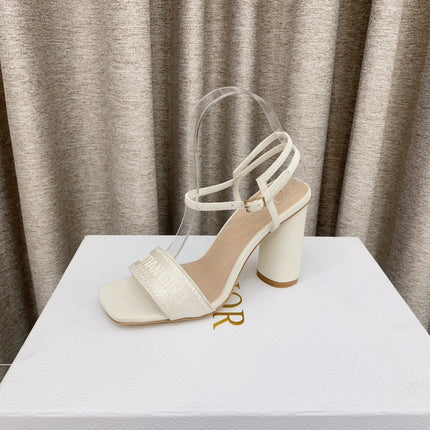 DWAY HIGH HEEL EMBROIDERED SANDAL WHITE CALFSKIN 95 MM