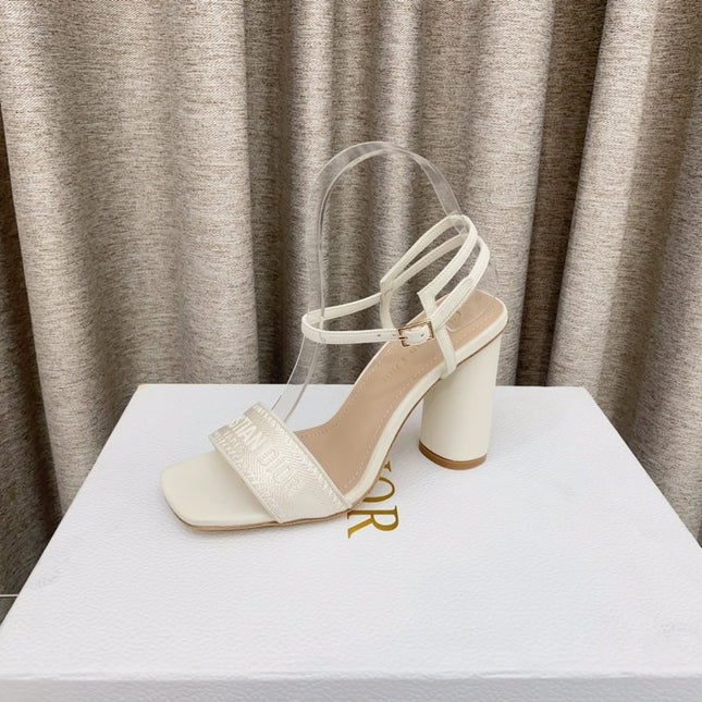 DWAY HIGH HEEL EMBROIDERED SANDAL WHITE CALFSKIN 95 MM