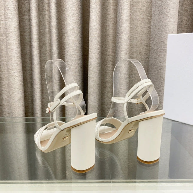 DWAY HIGH HEEL EMBROIDERED SANDAL WHITE CALFSKIN 95 MM