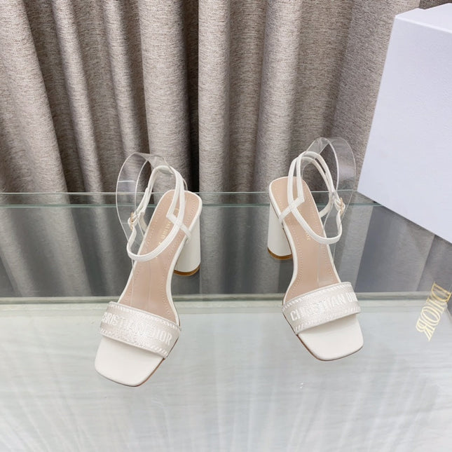 DWAY HIGH HEEL EMBROIDERED SANDAL WHITE CALFSKIN 95 MM