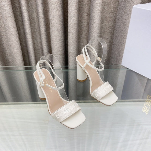 DWAY HIGH HEEL EMBROIDERED SANDAL WHITE CALFSKIN 95 MM
