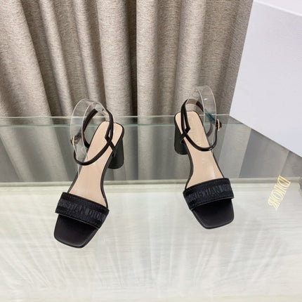 DWAY HIGH HEEL EMBROIDERED SANDAL BLACK CALFSKIN 75 MM