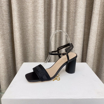 DWAY HIGH HEEL EMBROIDERED SANDAL BLACK CALFSKIN 75 MM