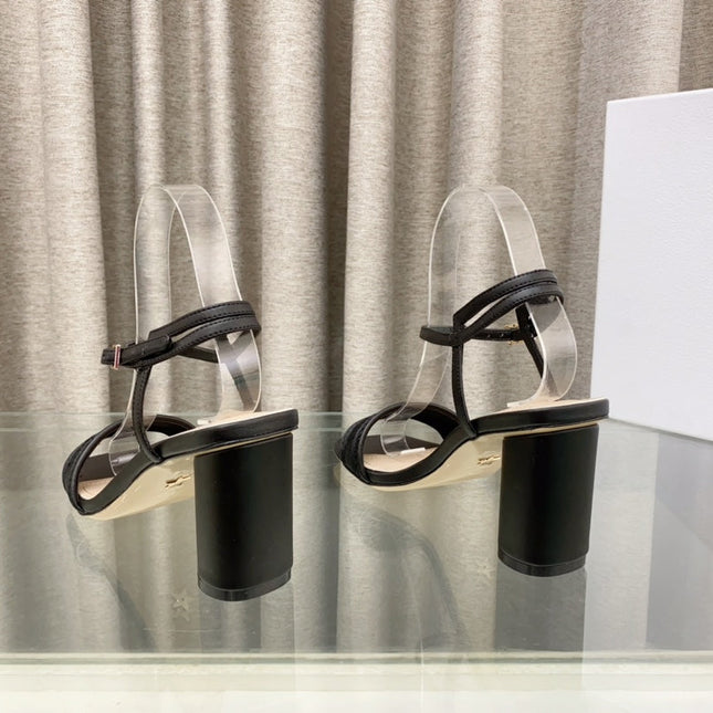 DWAY HIGH HEEL EMBROIDERED SANDAL BLACK CALFSKIN 75 MM
