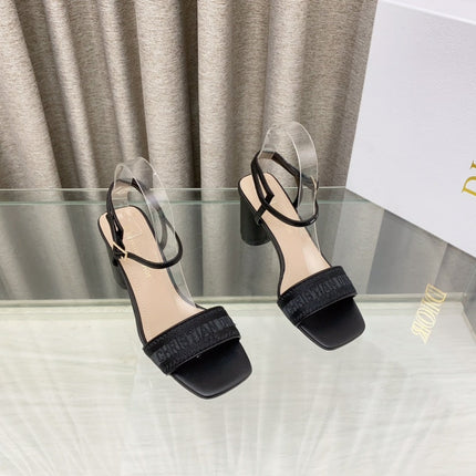 DWAY HIGH HEEL EMBROIDERED SANDAL BLACK CALFSKIN 75 MM