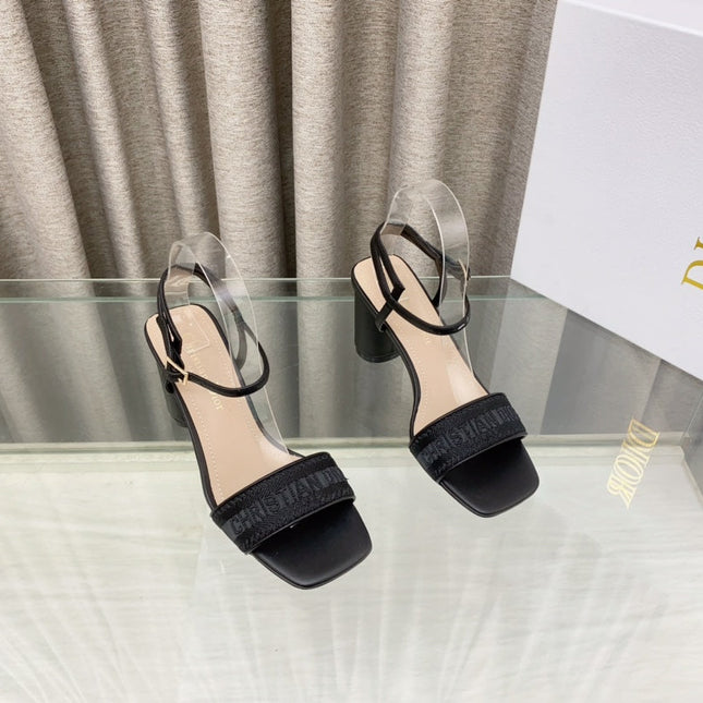 DWAY HIGH HEEL EMBROIDERED SANDAL BLACK CALFSKIN 75 MM