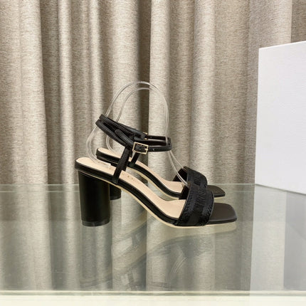 DWAY HIGH HEEL EMBROIDERED SANDAL BLACK CALFSKIN 75 MM