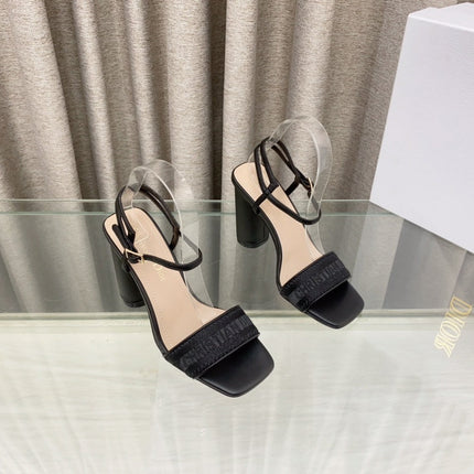 DWAY HIGH HEEL EMBROIDERED SANDAL BLACK CALFSKIN 95 MM
