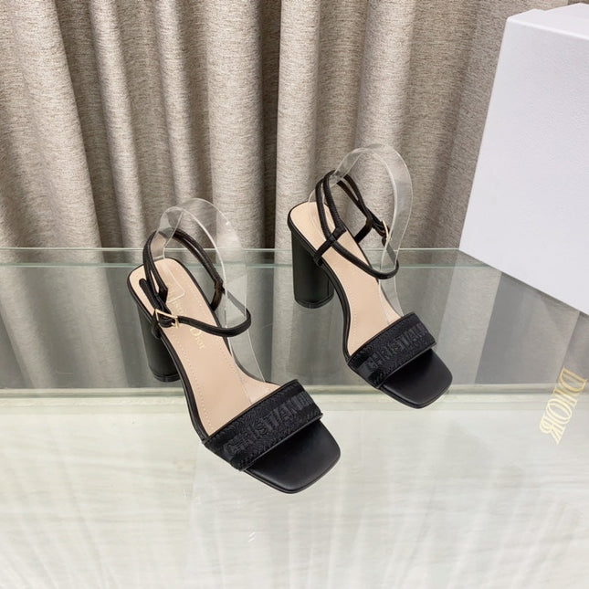 DWAY HIGH HEEL EMBROIDERED SANDAL BLACK CALFSKIN 95 MM