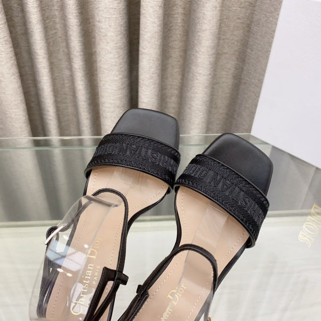 DWAY HIGH HEEL EMBROIDERED SANDAL BLACK CALFSKIN 95 MM