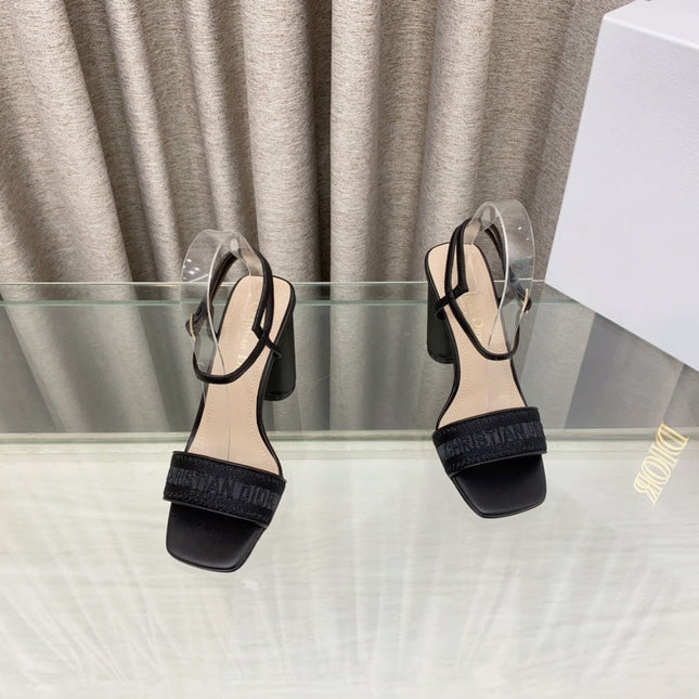 DWAY HIGH HEEL EMBROIDERED SANDAL BLACK CALFSKIN 95 MM