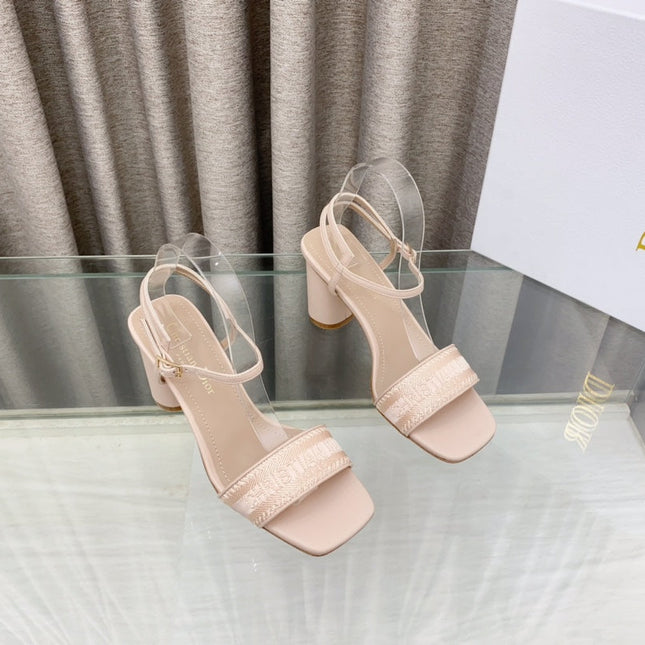 DWAY HIGH HEEL EMBROIDERED SANDAL LIGHT PINK CALFSKIN 75 MM