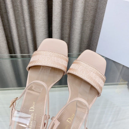 DWAY HIGH HEEL EMBROIDERED SANDAL LIGHT PINK CALFSKIN 75 MM