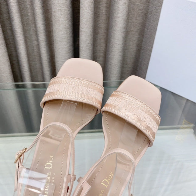 DWAY HIGH HEEL EMBROIDERED SANDAL LIGHT PINK CALFSKIN 75 MM