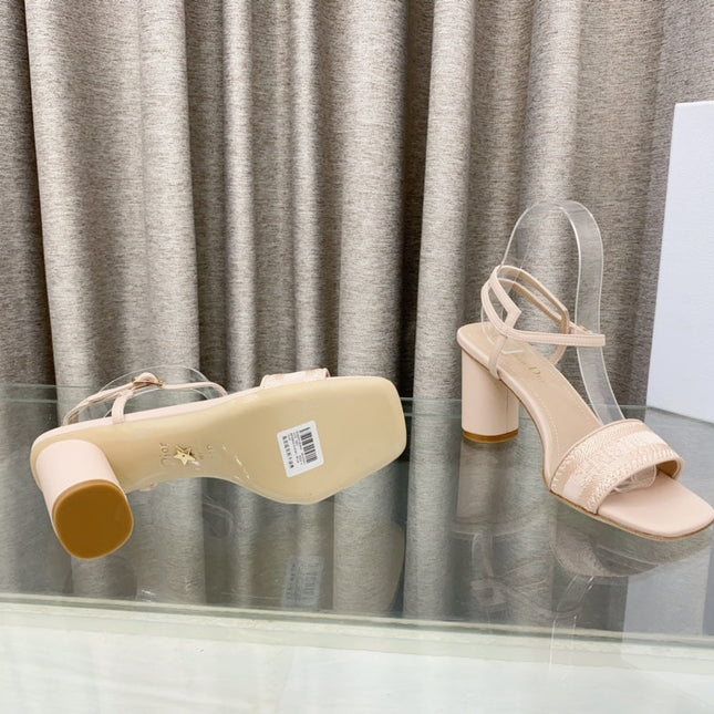 DWAY HIGH HEEL EMBROIDERED SANDAL LIGHT PINK CALFSKIN 75 MM