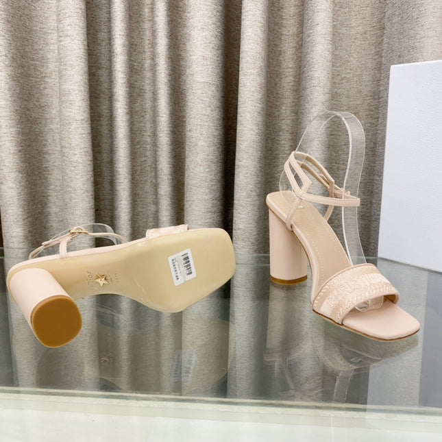 DWAY HIGH HEEL EMBROIDERED SANDAL LIGHT PINK CALFSKIN 95 MM