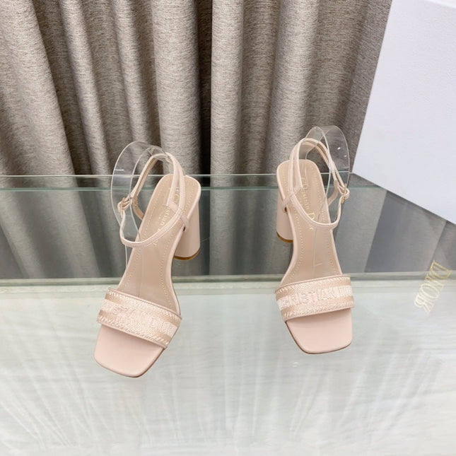DWAY HIGH HEEL EMBROIDERED SANDAL LIGHT PINK CALFSKIN 95 MM