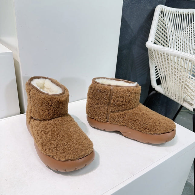 MINI ANKLE BOOT IN CHOCOLATE BROWN SHEARLING WITH ULTRA LIGHTWEIGHT RUBBER OUTSOLE