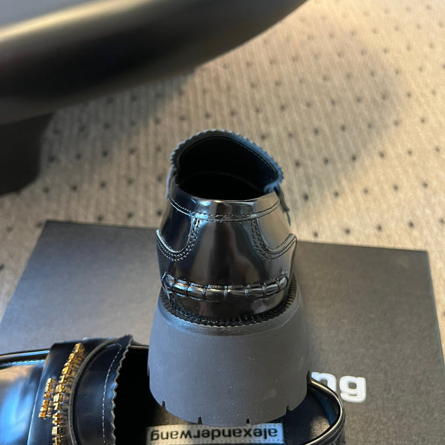 CARTER MID-HEEL 5 CM LUG LOAFER IN BLACK LAMBSKIN