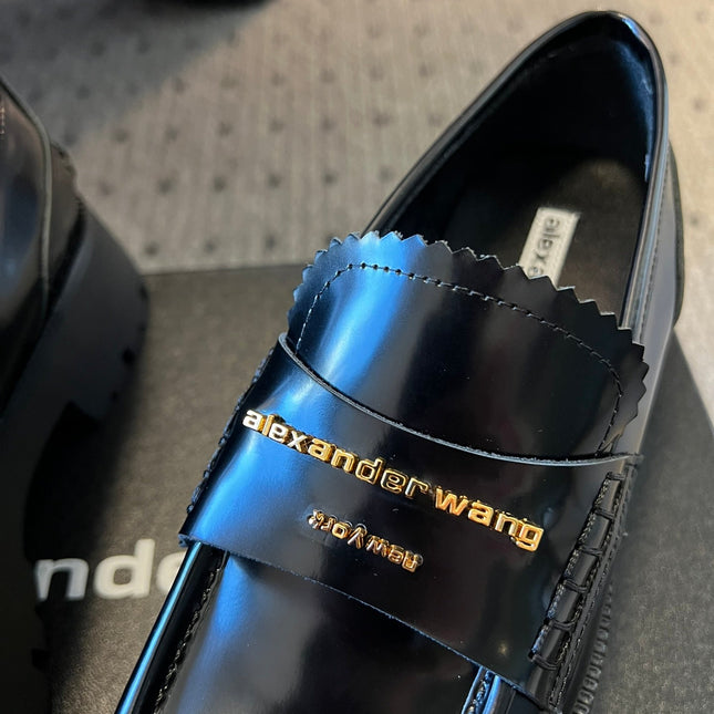 CARTER MID-HEEL 5 CM LUG LOAFER IN BLACK LAMBSKIN