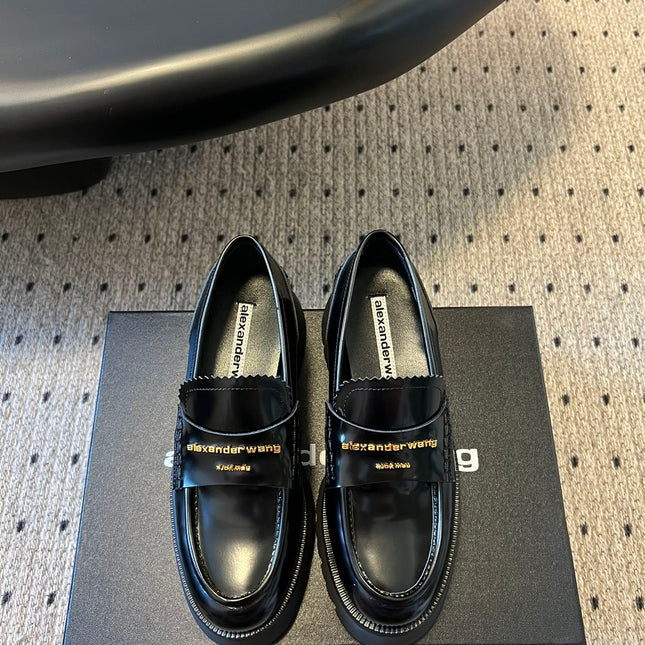 CARTER MID-HEEL 5 CM LUG LOAFER IN BLACK LAMBSKIN