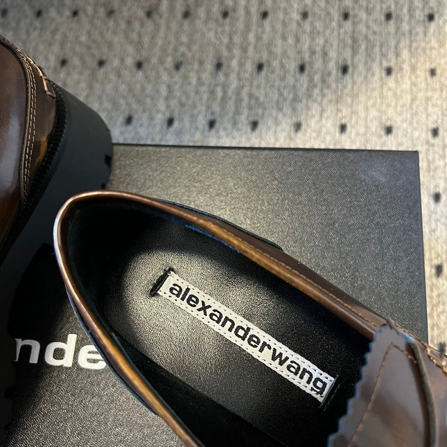 CARTER MID-HEEL 5 CM LUG LOAFER IN CHOCOLATE BROWN LAMBSKIN