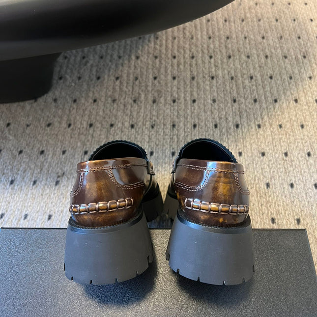 CARTER MID-HEEL 5 CM LUG LOAFER IN CHOCOLATE BROWN LAMBSKIN