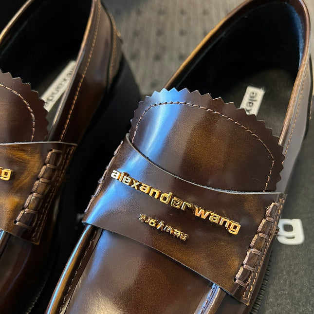 CARTER MID-HEEL 5 CM LUG LOAFER IN CHOCOLATE BROWN LAMBSKIN