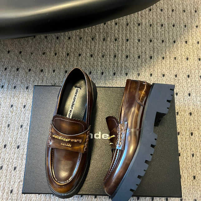 CARTER MID-HEEL 5 CM LUG LOAFER IN CHOCOLATE BROWN LAMBSKIN