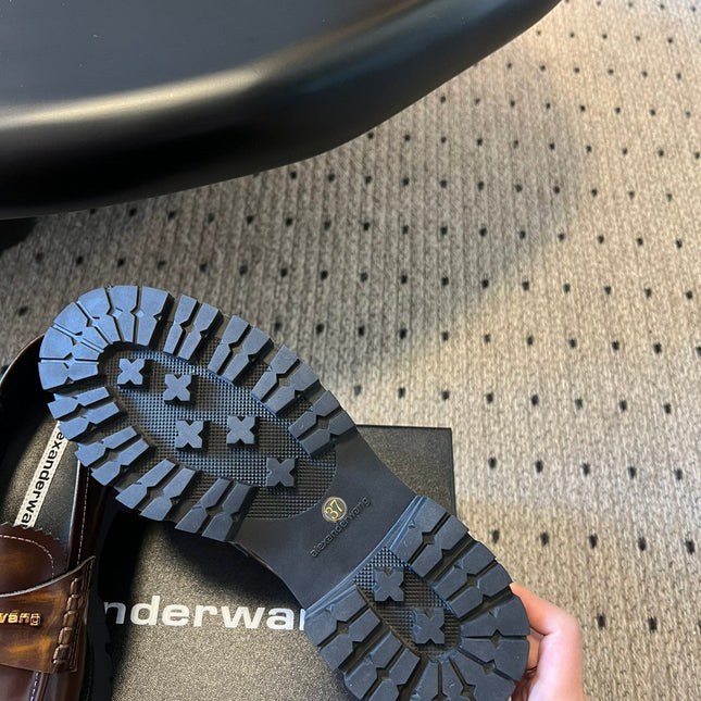 CARTER MID-HEEL 5 CM LUG LOAFER IN CHOCOLATE BROWN LAMBSKIN