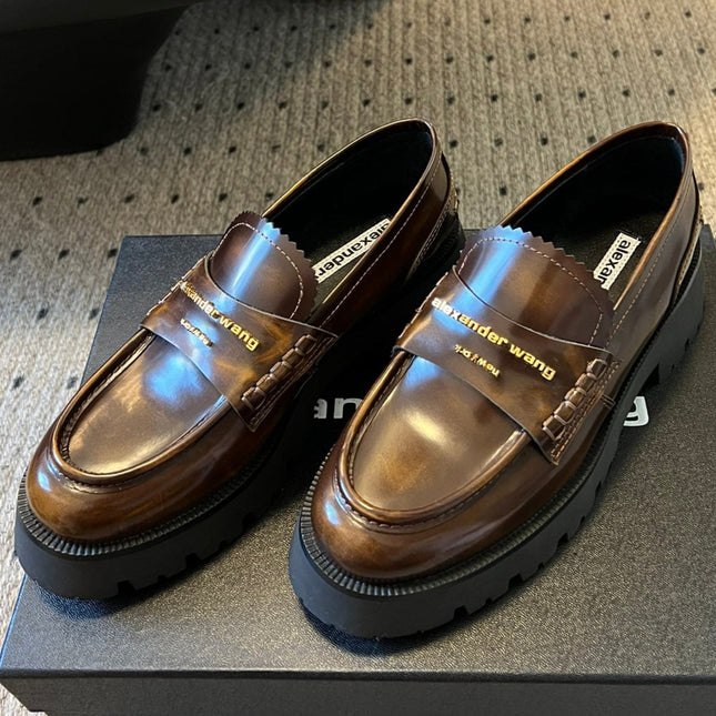 CARTER MID-HEEL 5 CM LUG LOAFER IN CHOCOLATE BROWN LAMBSKIN
